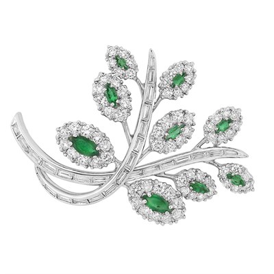 Lot 167 - Platinum, Diamond and Emerald Brooch