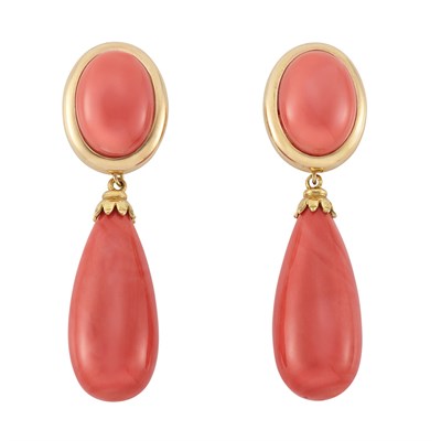 Lot 288 - Pair of Gold and Coral Pendant-Earrings