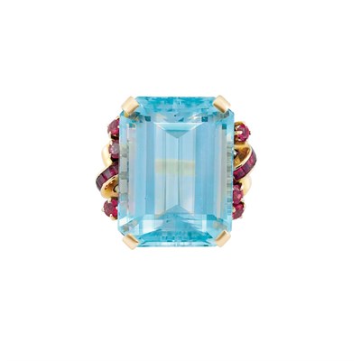Lot 112 - Gold, Aquamarine, Ruby and Diamond Ring