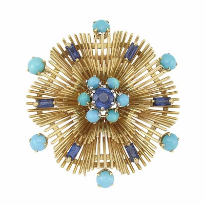 Lot 236 - Gold, Platinum, Sapphire and Turquoise Clip
