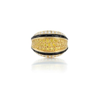 Lot 446 - Gold, Yellow Diamond, Diamond and Black Onyx Bombe Ring, Van Cleef & Arpels