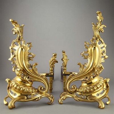 Lot 805 - Pair of Louis XV Style Gilt-Metal Chenets Each...