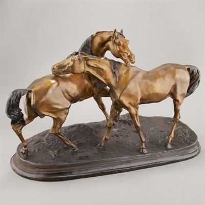 Lot 422 - Bronze Figural Group of Horses After P. J....