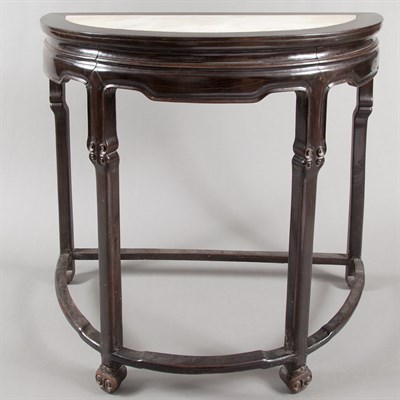 Lot 718 - Chinese Marble Inlay Hongmu Demilune Table...