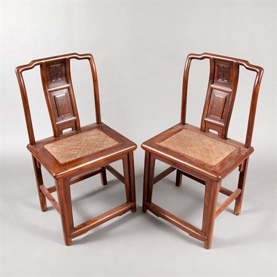 Lot 720 - Four Chinese Hongmu Chairs Each side chair...