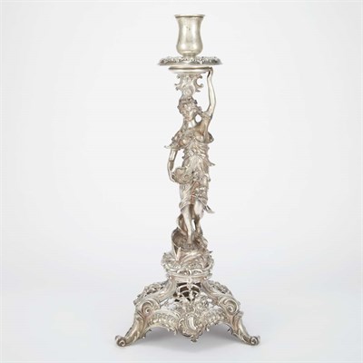 Lot 344 - German Rococo Style Silver Figural Candlestick...