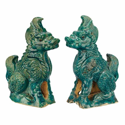 Lot 379 - Pair of Chinese Green Glazed Ceramic Figures...