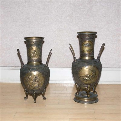 Lot 3 - Two Japanese Bronze Urns Meiji Period Each of...