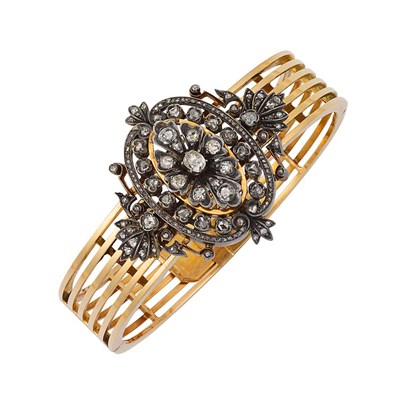 Lot 47 - Antique Gold, Silver and Diamond Bangle Bracelet