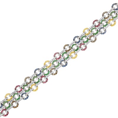 Lot 150 - Triple Strand White Gold, Diamond, Brown Diamond and Gem-Set Bracelet