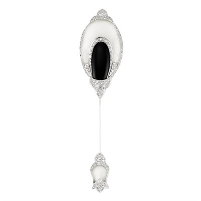 Lot 271 - White Gold, Frosted Rock Crystal, Black Onyx and Diamond Jabot