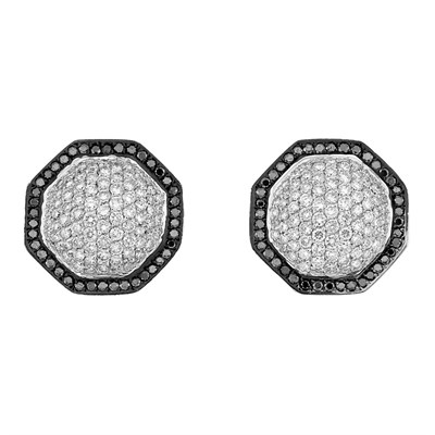 Lot 73 - Pair of White Gold, Diamond and Black Diamond Earrings