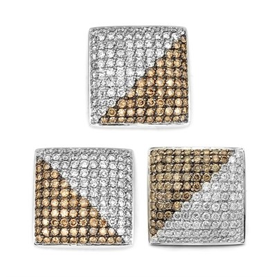 Lot 113 - Pair of White Gold, Diamond and Brown Diamond Earrings and Ring