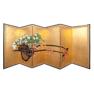 Lot 477 - Japanese Six-Panel Screen Meiji Period Painted...