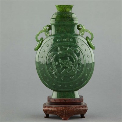 Lot 699 - Chinese Spinach Jade Covered Vase The...