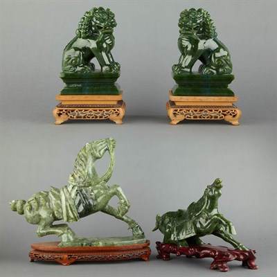 Lot 700 - Pair of Chinese Spinach Jade Foo Lions Each...