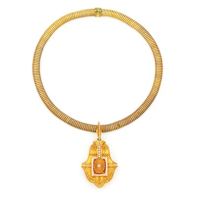 Lot 243 - Antique Gold Snake Chain with Gold and Split Pearl Pendant