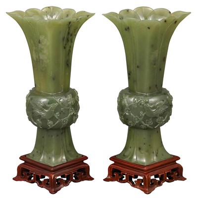 Lot 580 - Pair of Chinese Celadon Jade Vases Each...