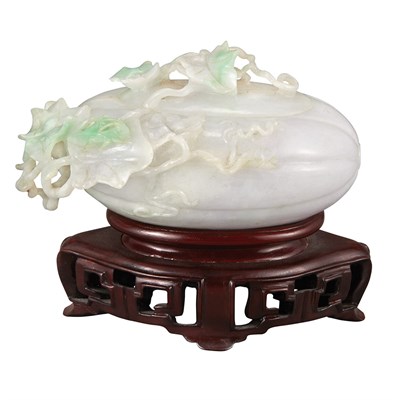 Lot 582 - Chinese White Jadeite Covered Inkpot The gourd...