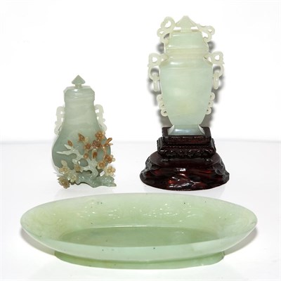 Lot 228 - Group of Three Chinese Celadon Jade Articles...