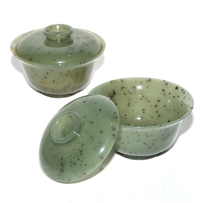 Lot 239 - Pair of Chinese Spinach Jade Covered Bowls...