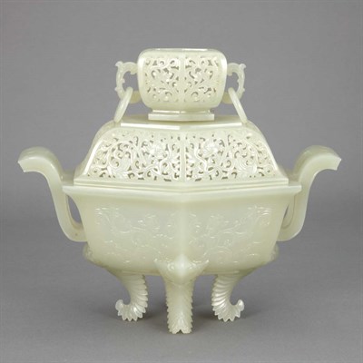 Lot 547 - Chinese Light Celadon Jade Covered Censer The...