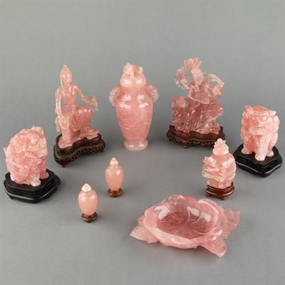 Lot 735 - Group of Nine Rose Quartz Articles Comprising...