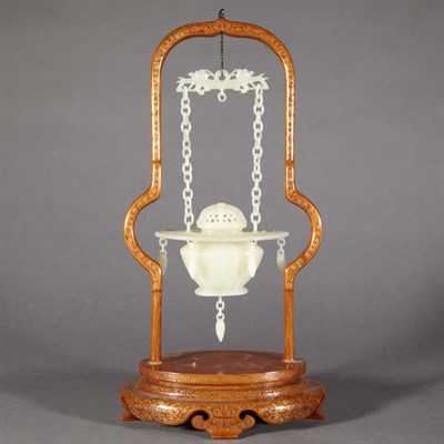 Lot 548 - Chinese White Jade Hanging Vase Suspended on a...