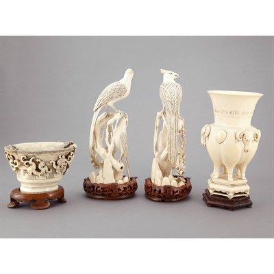 Lot 593 - Group of Four Ivory Articles Comprising a...