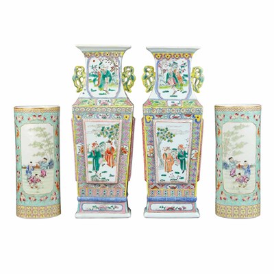 Lot 284 - Two Pairs of Chinese Famille Rose Porcelain...