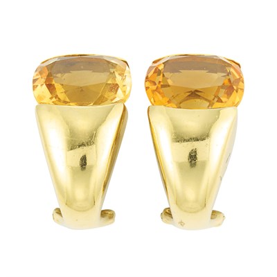 Lot 168 - Pair of Gold and Citrine Earrings