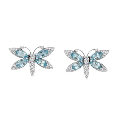 Lot 172 - Pair of Platinum, Aquamarine and Diamond Earrings