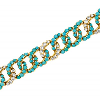 Lot 279 - Gold, Turquoise and Diamond Bracelet