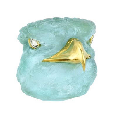 Lot 174 - Carved Aquamarine, Gold and Diamond Eagle Desk Objet