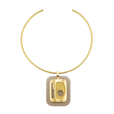 Lot 258 - Gold Choker Necklace with Gold and Brown Acrylic Pendant