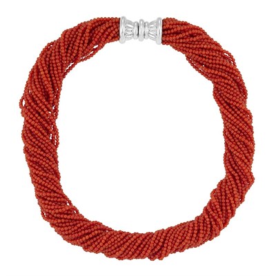 Lot 251 - Multistrand Coral Bead Torsade Necklace