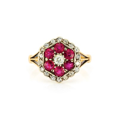 Lot 50 - Antique Silver, Gold, Diamond and Ruby Ring