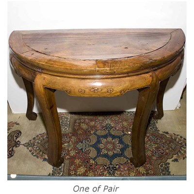 Lot 339 - Pair of Chinese Hardwood Demilune Consoles...