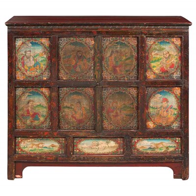 Lot 80 - Chinese Figural Painted Hardwood Cabinet 19th...