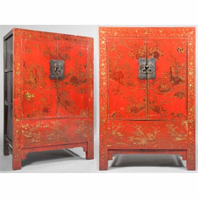 Lot 183 - Pair of Chinese Red Painted Cabinets Height 65...