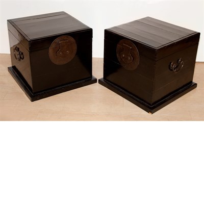 Lot 162 - Pair of Chinese Black Lacquered Boxes Height...