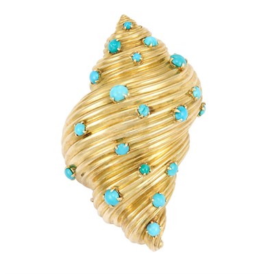 Lot 282 - Gold and Turquoise Shell Clip-Brooch, Tiffany & Co.