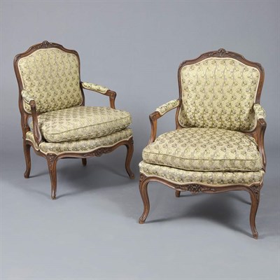 Lot 1417 - Pair of Louis XV Style Walnut Fauteuils