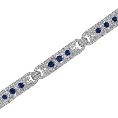 Lot 484 - Platinum, Sapphire and Diamond Bracelet