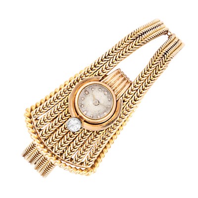 Lot 225 - Gold Herringbone Mesh Bracelet-Watch