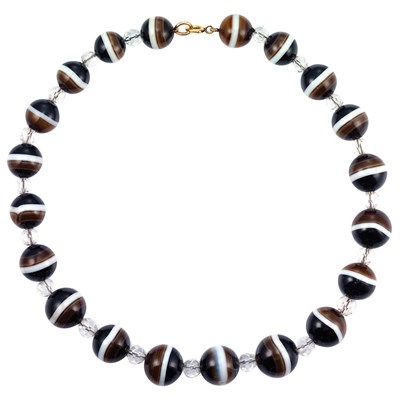 Lot 155 - Banded Agate and Faceted Rock Crystal Bead Necklace