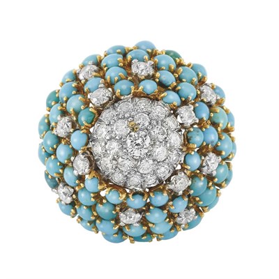 Lot 238 - Gold, Diamond and Turquoise Dome Ring