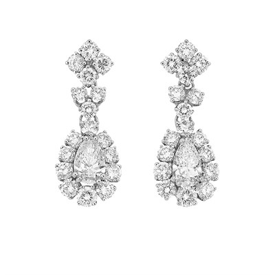 Lot 392 - Pair of Platinum and Diamond Pendant-Earrings