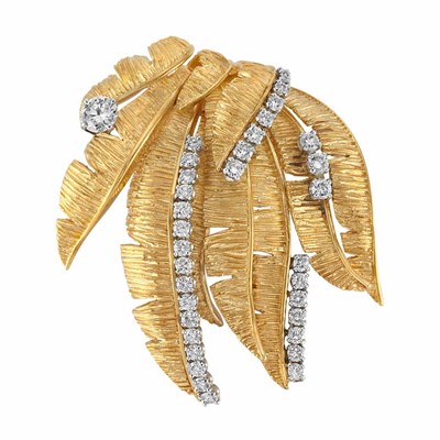 Lot 30 - Gold and Diamond Leaf Clip-Brooch