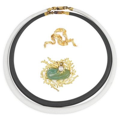 Lot 826 - Eight Leather Chokers and Two Gold Pendants, Gilbert Albert